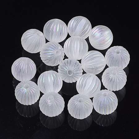 Transparent Corrugated Melon Acrylic Beads X-TACR-R142-01-1
