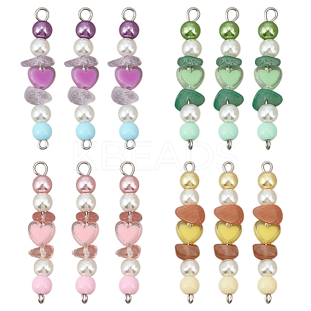 Natural Green Aventurine & Natural Sunstone & Natural Ametrine & Cherry Quartz Glass Chip & Acrylic Heart & Imitation Round Pearl Beaded Connector Charms PALLOY-GO00061-1