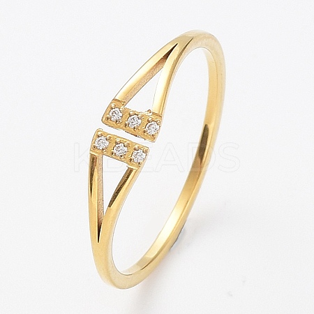 Ion Plating(IP) 304 Stainless Steel Triangle Open Cuff Ring with Cubic Zirconia RJEW-K224-09G-1