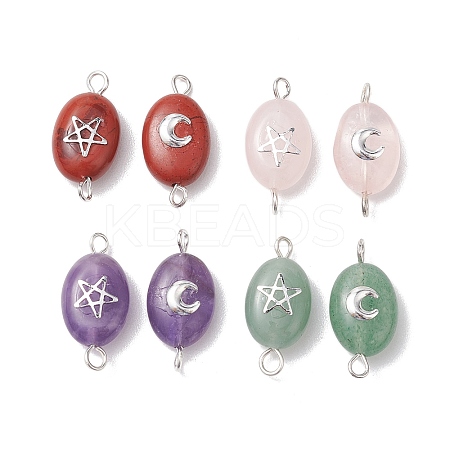 Natural Mixed Stone Connector Charms PALLOY-JF02729-1