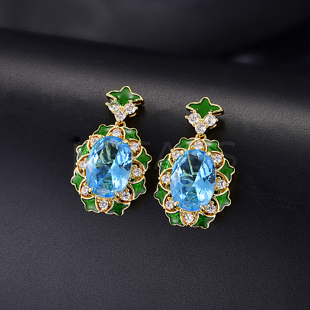 Brass Micro Pave Cubic Zirconia Oval Stud Dangle Earrings for Women TP9450-3-1