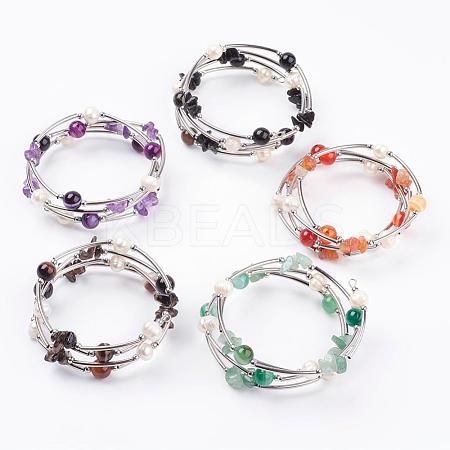 Natural Gemstone Wrap Bracelets BJEW-JB03355-1