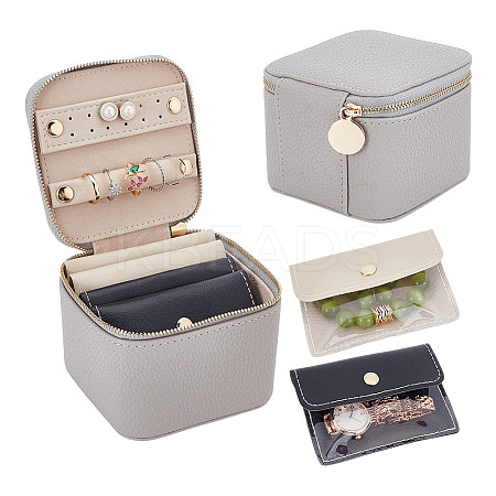 Portable Imitation Leather Jewelry Storage Zipper Boxs with 4 Insert Bags CON-WH0202-001D-1