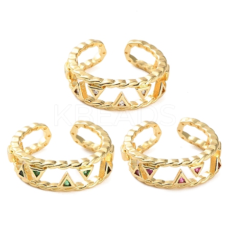 Rack Plating Brass Micro Pave Cubic Zirconia Open Cuff Rings for Women RJEW-U026-05G-01-1