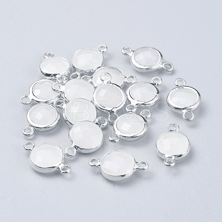 Silver Color Plated Brass Glass Flat Round Links connectors GLAA-M004-B-13S-1