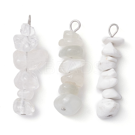 Gradient Color Natural Quartz Crystal & Natural Howlite & White Moonstone Chip Beaded Pendants PALLOY-JF02791-01-1