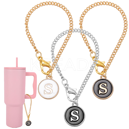 Flat Round with Letter Alloy Enamel Wine Glass Charms AJEW-AB00184-19-1