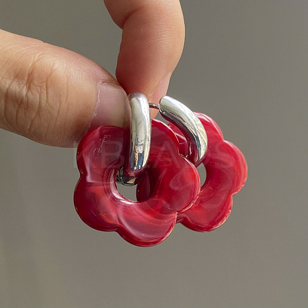 Flower Stainless Steel Acrylic Hoop Earrings FS-WGEB331-20-1