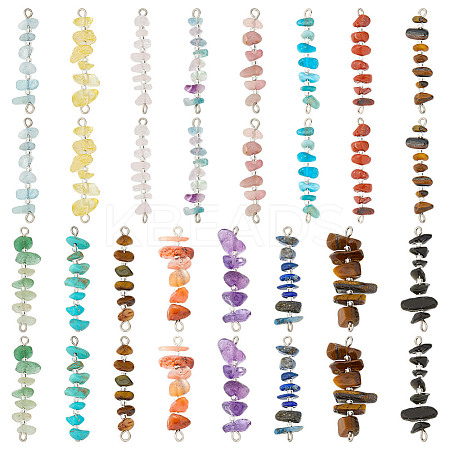 32Pcs 16 Styles Natural Chip Gemstone Beaded Connector Charms PALLOY-GO00060-1