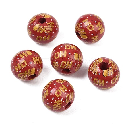 Christmas Printed Schima Wood European Beads WOOD-I015-01R-1