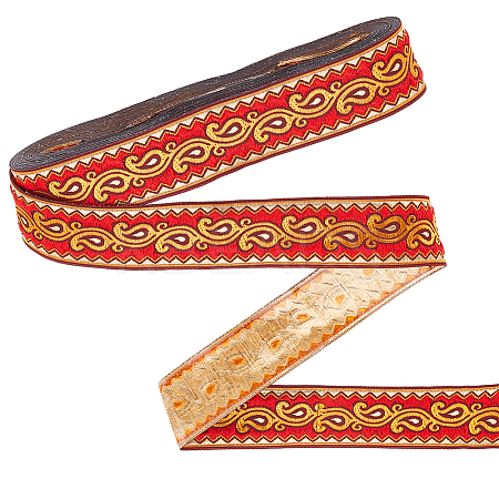 Ethnic Style Polyester Jacquard Leaf Ribbons SRIB-WH0011-198B-1