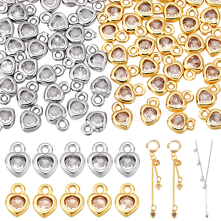 60Pcs 2 Colors Brass Micro Pave Cubic Zirconia Charms KK-PH0012-36-1