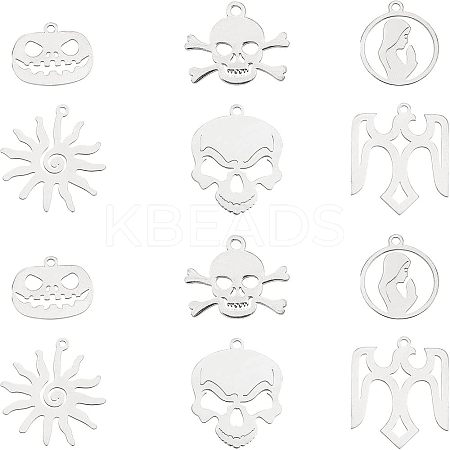 12Pcs 6 Style 201 Stainless Steel Pendants STAS-UN0020-22P-1