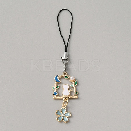 Alloy Enamel Arch with Cat & Sakura Phone Charm Mobile Straps HJEW-WH0007-25A-1
