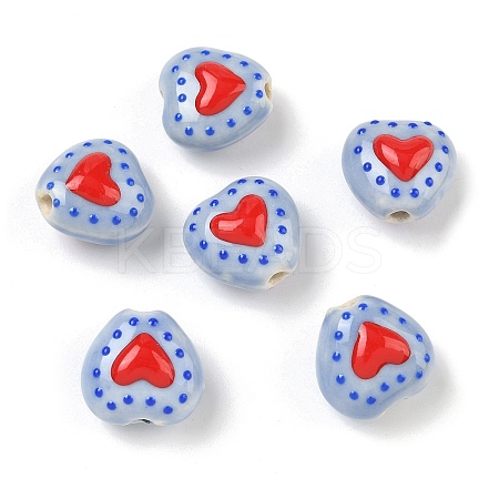 Heart Pattern Handmade Porcelain Enamel Beads PORC-G016-03M-1