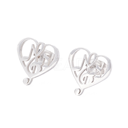 Tarnish Resistant Heart with Musical Note 304 Stainless Steel Stud Earrings for Women EJEW-Z017-09P-1