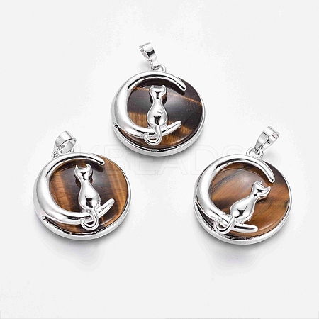 Natural Tiger Eye Kitten Pendants G-J386-B08-1