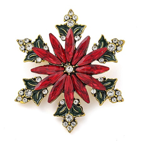Christmas Theme Golden Zinc Alloy with Rhinestone Brooches LS-JEWB-B018-01AG-07-1