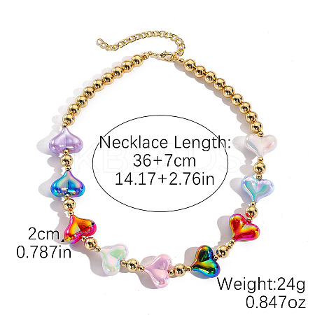 CCB Plastic Round Heart Beaded Necklaces with Alloy Clasps for Women FS-WGB3FE7-01-1