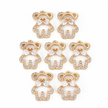 Rack Plating Brass Micro Pave Clear Cubic Zirconia Pendants KK-T060-09-RS-1