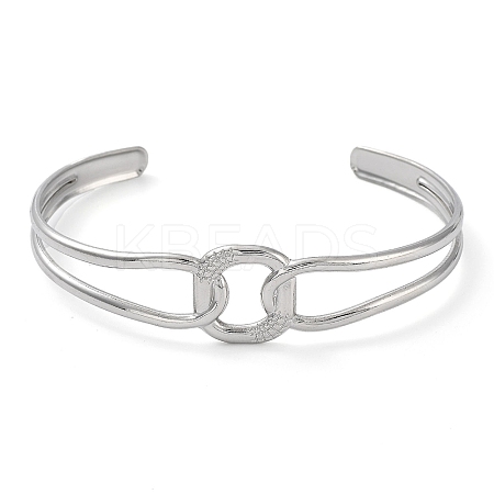 Non-Tarnish 304 Stainless Steel Hollow Rectangle Cuff Bangle for Women BJEW-D061-03P-1