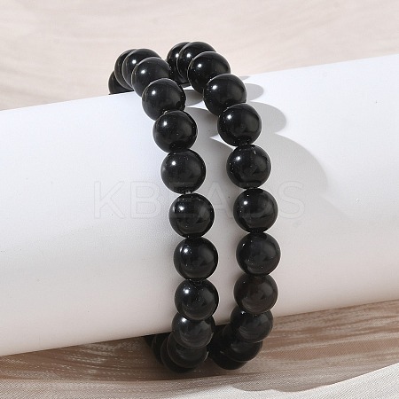 Natural Obsidian Round Beaded Stretch Bracelets GG-CBA12F1-02A-06-1