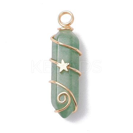 Natural Green Aventurine Double Terminal Pointed Pendants PALLOY-JF02672-02-1
