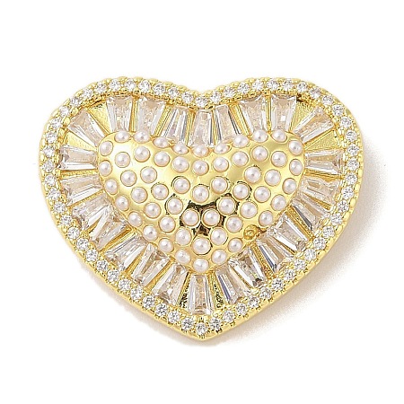 Rack Plating Brass Clear Cubic Zirconia ABS Pearl Pendants KK-S380-01G-1