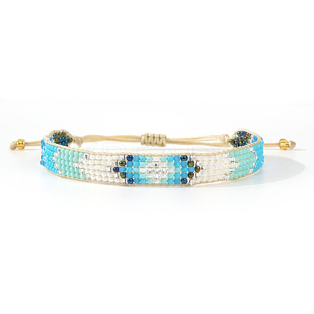 Adjustable Glass Seed Bead Braided Bead Bracelets for Women AP3719-2-1
