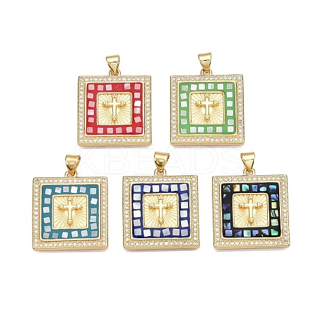 Brass Micro Pave Clear Cubic Zirconia Pendants KK-N254-216G-C-1