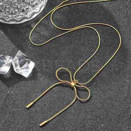 PVD Vacuum Plating 304 Stainless Steel Bowknot Pendant Round Snake Chain Necklaces for Women NJEW-Z044-10G-1