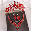 Teardrop Alloy Rhinestone Pendant Necklaces & Stud Dangle Earrings & Crown Hair Band Sets FS-WGCA643-02-1