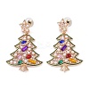 Christmas Tree Alloy Colorful Rhinestone & Plastic Pearl Dangle Stud Earrings for Women EJEW-L203-09KCG-1
