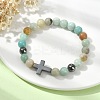 Natural Flower Amazonite & Synthetic Hematite Corss Beaded Stretch Bracelets BJEW-JB09845-02-2