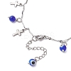 Handmade Evil Eye Lampwork & 304 Stainless Steel Cross Tassel Bar Link Chain Anklets for Women AJEW-AN00741-02-5