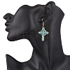 304 Stainless Steel Glass Seeds Cross Dangle Earrings EJEW-MZ00506-06-3