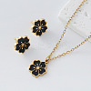 304 Stainless Steel Enamel Flower Pendant Necklace & Stud Earrings Set for Women BR4315-5-1