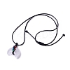 Adjustable Natural Quartz Crystal Double Horn Pendant Necklace with Wax Cord for Women NJEW-B086-01C-2