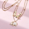 304 Stainless Steel Pave Natural White Shell Elephant Pendant Double Layer Necklaces NJEW-R026-06G-2