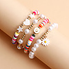 Colorful Soft Polymer Clay Shell & Imitation Pearl Beaded Stretch Bracelet Set TM4974-1