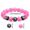 Hot Pink Gold Natural Yellow Jade Round Beaded Stretch Bracelet BJEW-SW00077-05-7