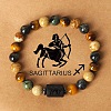 Twelve Constellations Natural Tiger Eye & Picture Jasper & Rhyolite Jasper Round & Column Beaded Stretch Bracelets for Women Men WG6FA5D-11-1