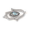 Brass Micro Pave Cleear & Black Cubic Zirconia Evil Eye Hamsa Hand Connector Charms KK-C086-15A-P01-2