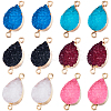 12Pcs 6 Colors Druzy Quartz Crystal Dyed Connector Charms FIND-SC0005-33-1
