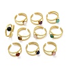 316 Stainless Steel with Natural Mixed Gemstone Cuff Rings RJEW-Z098-01G-11-4