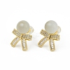 Bowknot Brass Micro Pave Clear Cubic Zirconia Stud Earrings for Women EJEW-Q391-26G-2