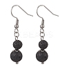 Round Natural Lava Rock Dangle Earrings EJEW-JE06781-02-3