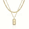 Brass Micro Pave Clear Cubic Zirconia Rectangle with Initial Pendant Double Layer Necklaces for Women FS-WG478B5-08-1
