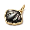 Brass Pave Natural Black Lip Shell Pendants KK-P308-05G-01-2