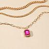 3Pcs Elegant Alloy Fuchsia Rhinestone Rectangle Pendant 3 Layer Necklaces Sets QV2693-1-2